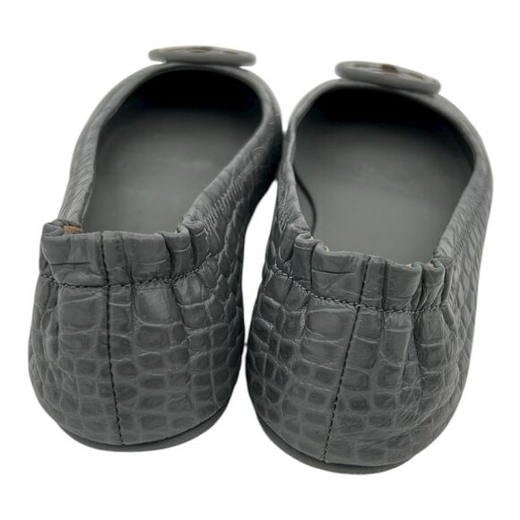 Tory Burch Women's Leather Croc Embossed Minnie Travel Ballet Flats Gray Sz 5.5 - Picture 4 of 9